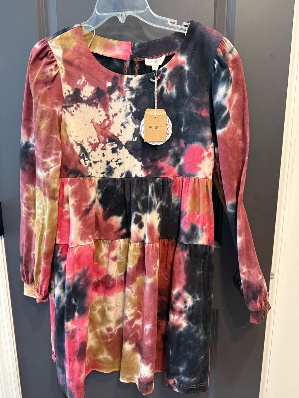 Umgee Girls Multi-Color Tie-Dye Long Sleeve Tiered Dress